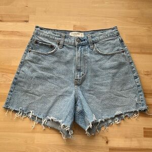 Abercrombie & Fitch Curve Love High Rise Dad Shorts Distressed Light Wash 6/28